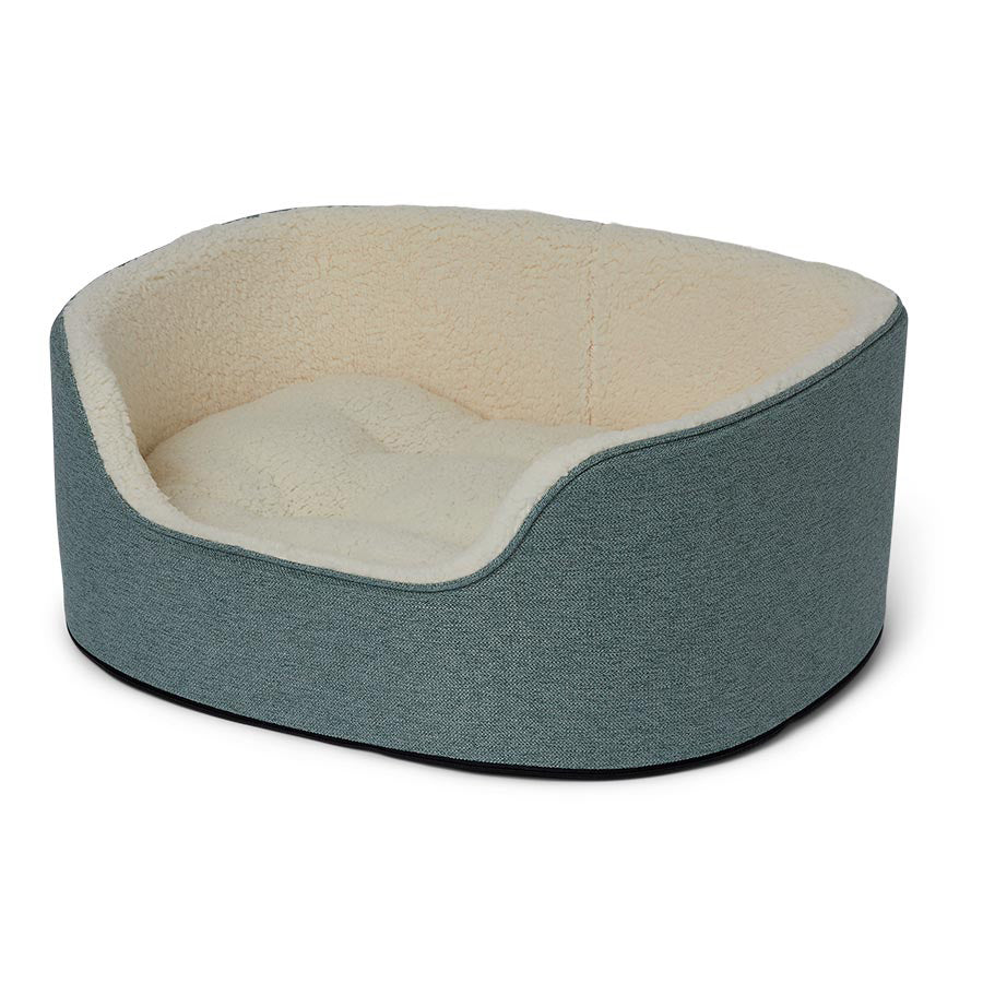 Linen Look Oval Dog Bed Green