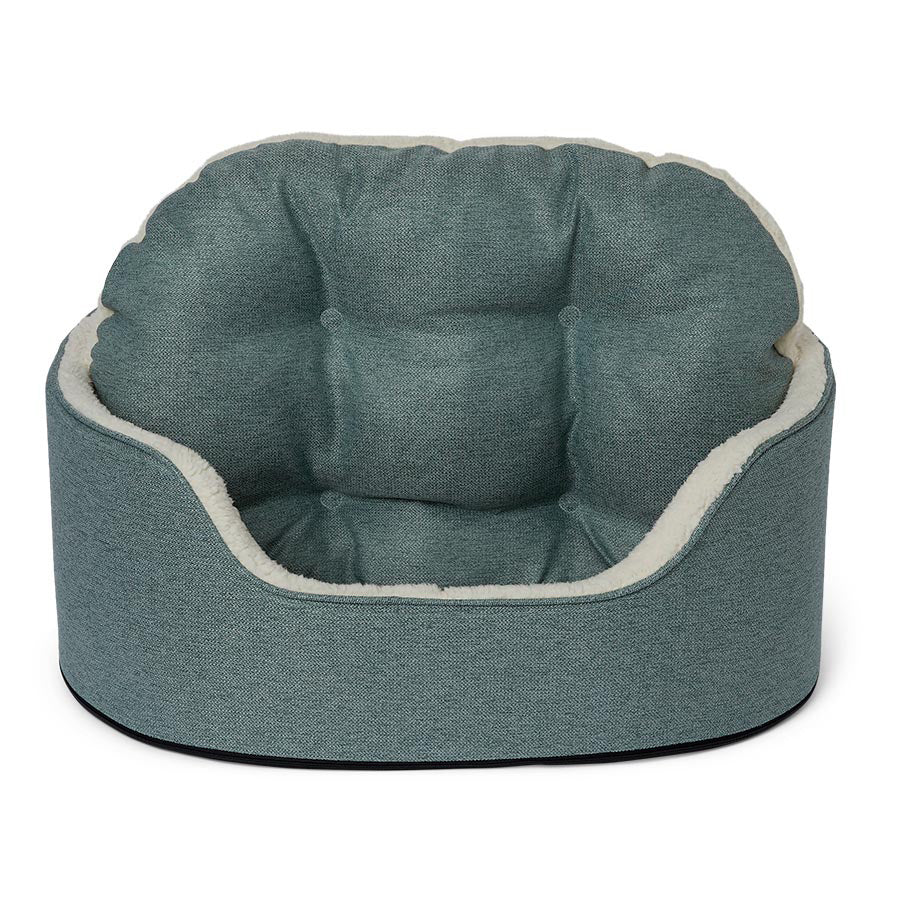 Linen Look Oval Dog Bed Green