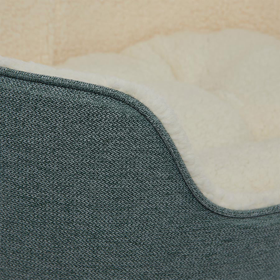 Linen Look Oval Dog Bed Green