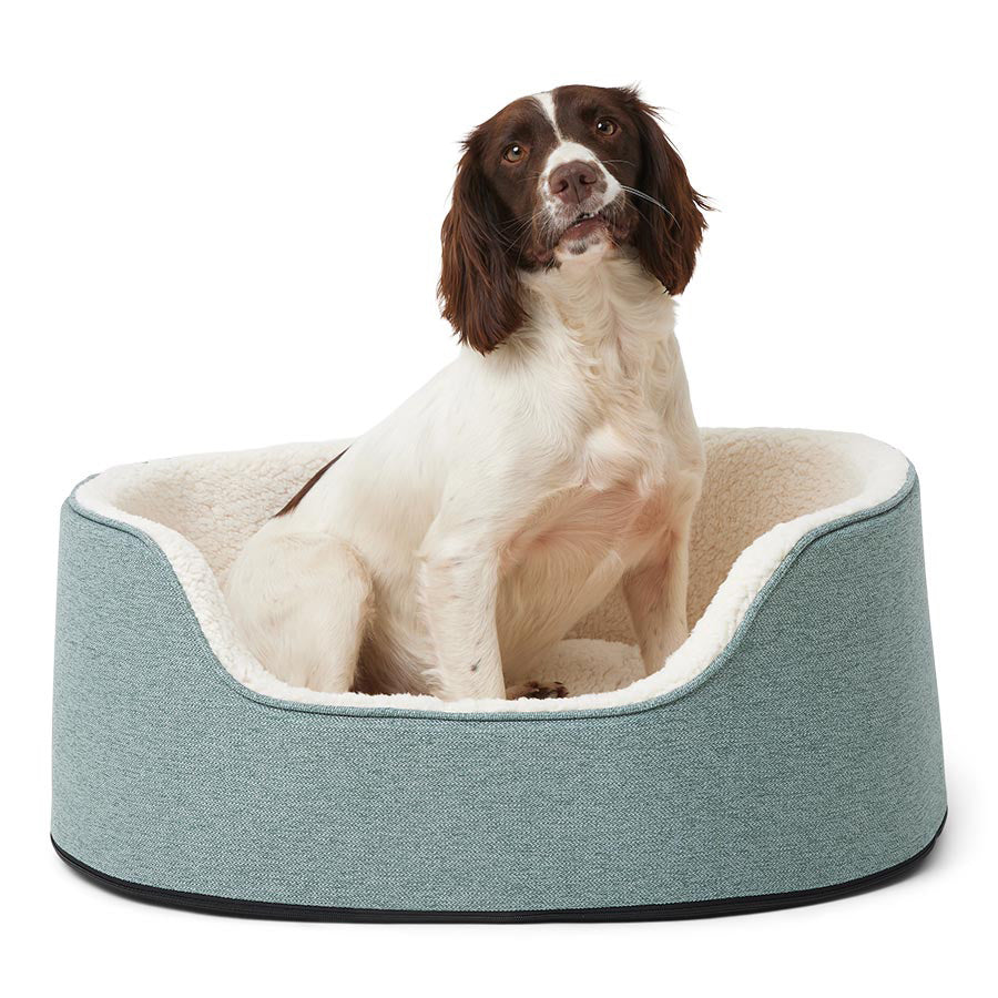 Linen Look Oval Dog Bed Green